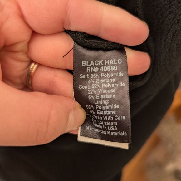 Black Halo Angie Jumpsuit Metallic Silver Black Flared Cutout Size 4 - Picture 11 of 16